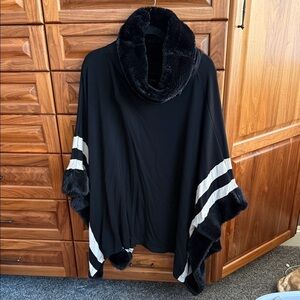 Black Poncho with White Stripes